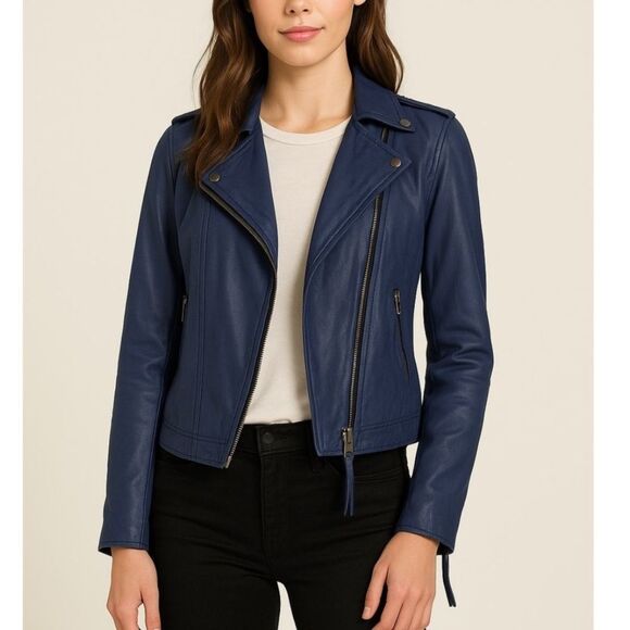 Joie Jackets & Blazers - Joie Lamb Leather Navy Morton Jacket